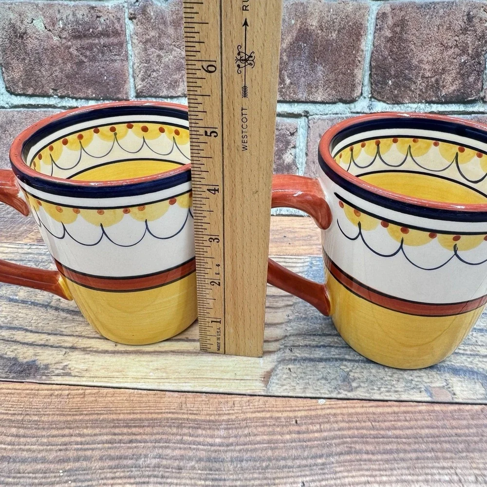 Pier 1 Del Sol 16 oz Coffee Tea Mugs Hand Painted Earthenware Retired Lot of 2